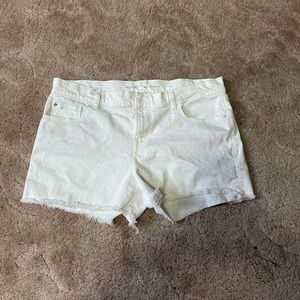 White cutoff boyfriend shorts